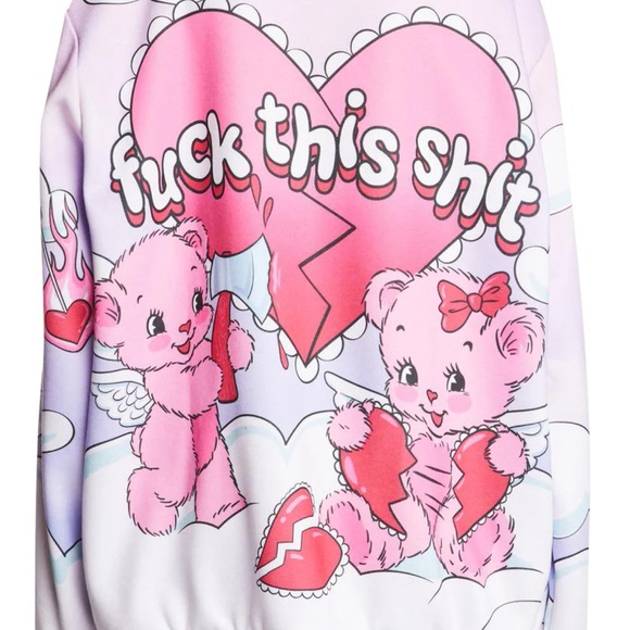 ♥️ Sugar Thrillz Sick of Love F This Valentines Teddy Hoodie Small Dolls Kill 🧸🧸 - Picture 3 of 16